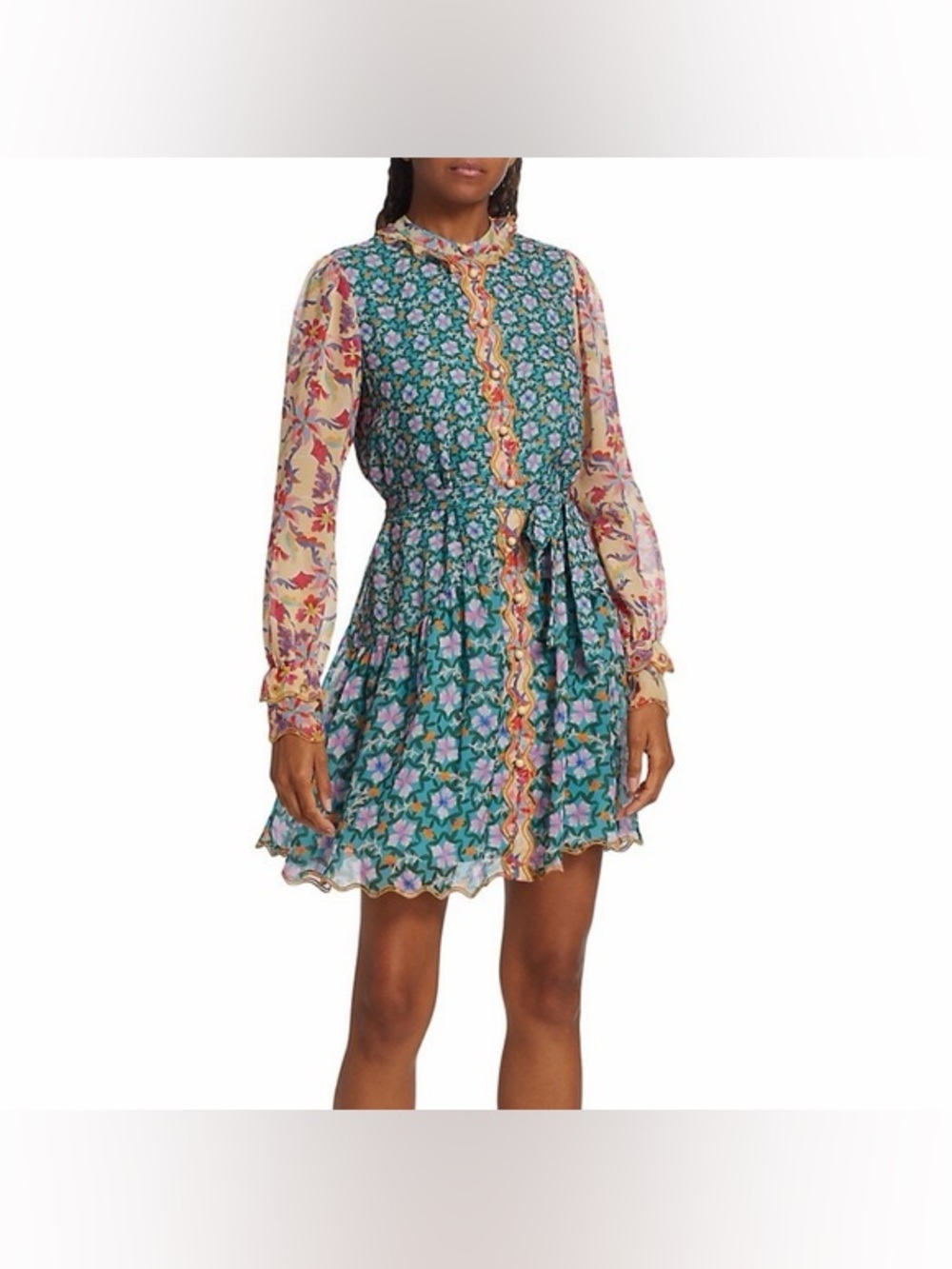 SALONI Tilly Printed Silk-Georgette Mini Dress in Teal, Size 4